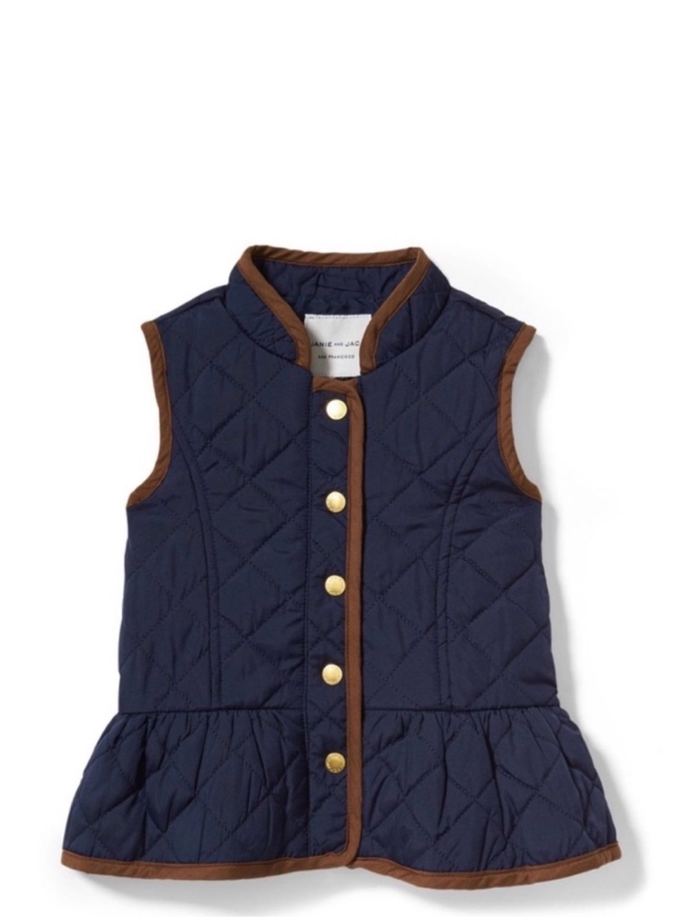 Janie and Jack Navy Quilted Peplum Vest with Brown Trim
